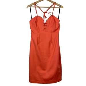 MARCIANO NWOT Lace-Up Bodycon Dress, Vibrant Coral Colour, Size 8